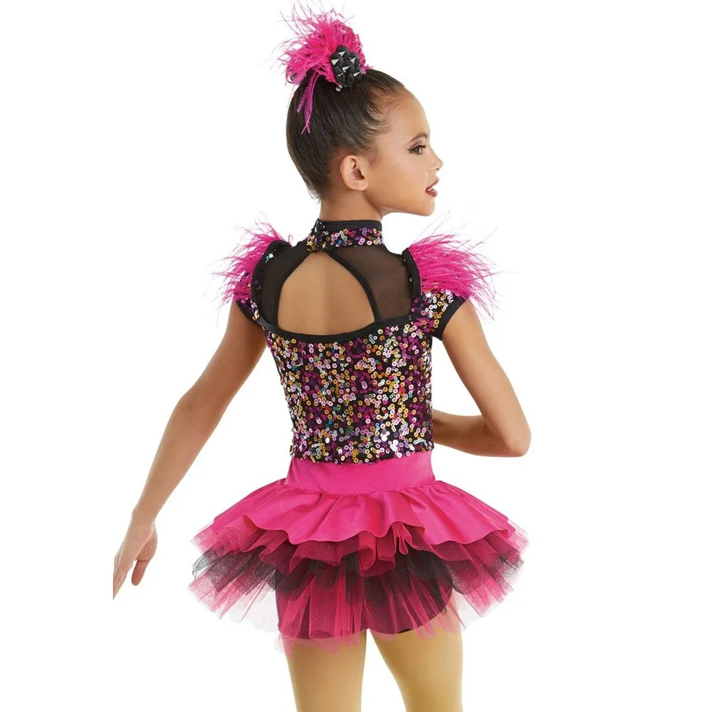Pre-Owned Dance Costume Weissman 11477 XXL Child Pink Feathers Jazz Sequin